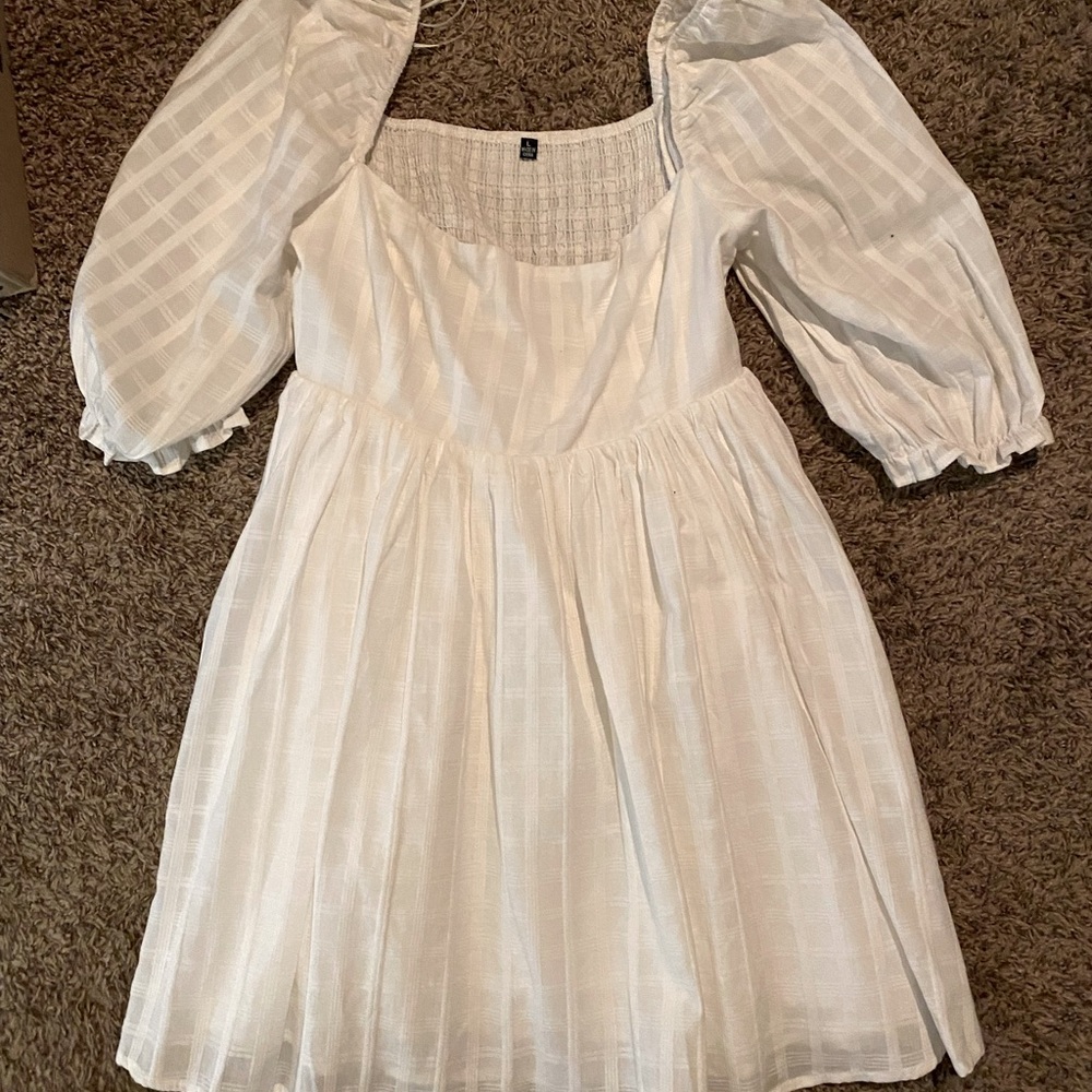 White puff sleeve off the shoulder dress